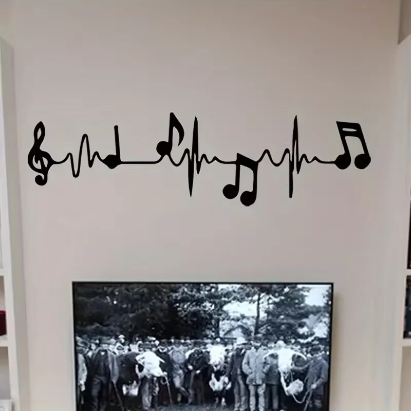 1pc Contemporary Music Piano Notes Wall Decal, Pre-pasted Plastic Electrocardiogram Graphic, Semi-matte Finish, Rectangle Shape