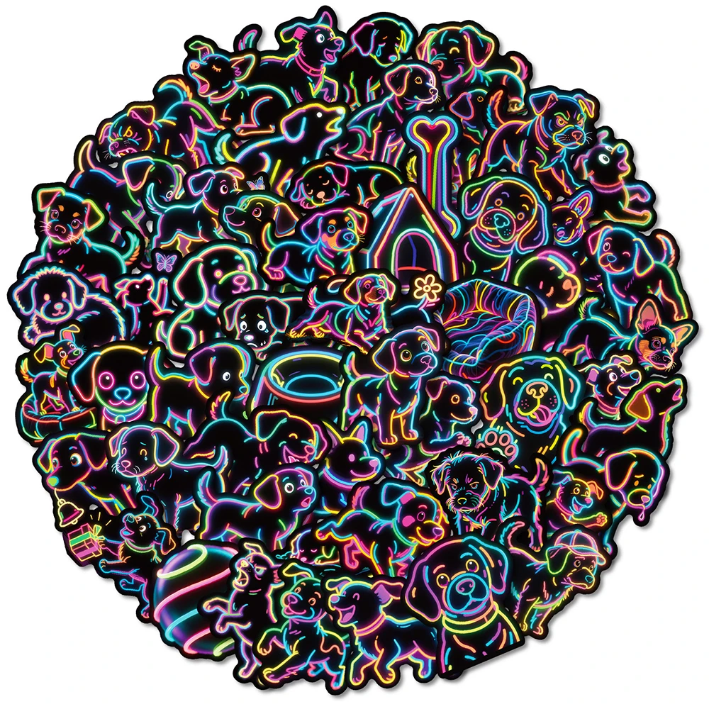 10/30/50 قطعة لطيف الكرتون النيون الكلب ملصقات Kawaii الحيوانات الكتابة على الجدران الشارات Skateboard بها بنفسك سكيت دفتر الهاتف الكلاسيكية الاطفال لعبة ملصق