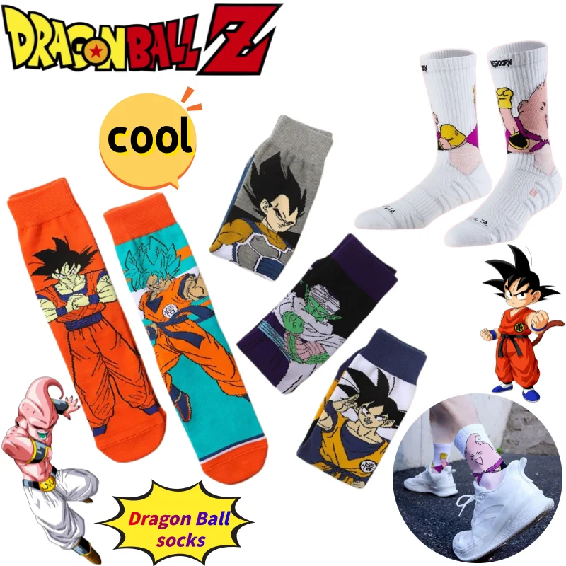 Chaussettes Dragon Ball Son Goku Buu Vegeta, chaussettes de sport mi-mollet pour hommes, à imprimé de dessin animé de haute qualité, épaisses, absorbant la sueur, respirantes