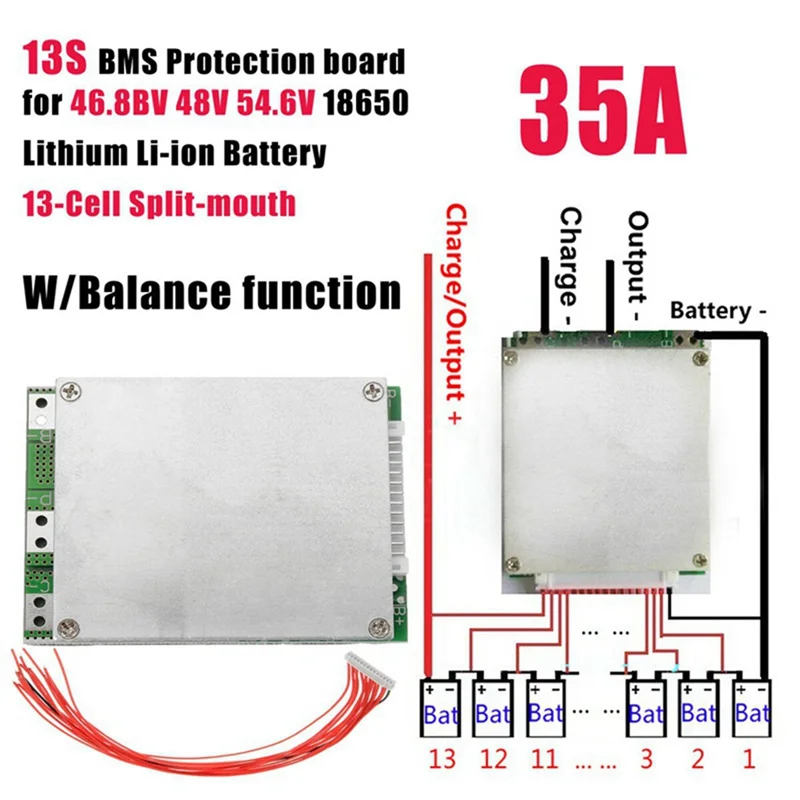 13S 48V 35A Lithium-Ion Battery Charging BMS Protection Board Split with Equalizing Electric Vehicle Battery Protection