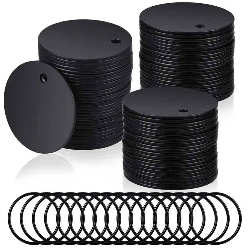 

ABJI-Round Stamping Blanks Stainless Steel Blank Tags With Hole Blank Dog Tag For Engraving With Key Rings For Jewelry Making