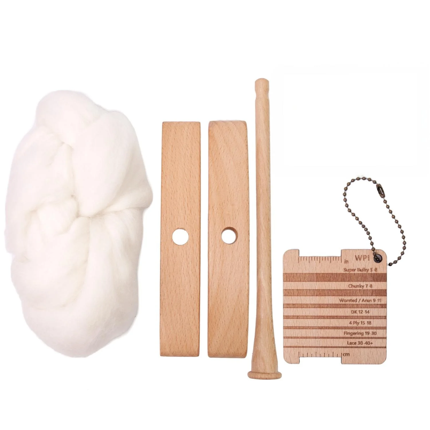 Detachable Cross-Shaped Turkish Wooden Spindle Set Hand-Spinning Yarn Kit with 50g Wool Roving & Yarn Gauge Beginner-Friendly