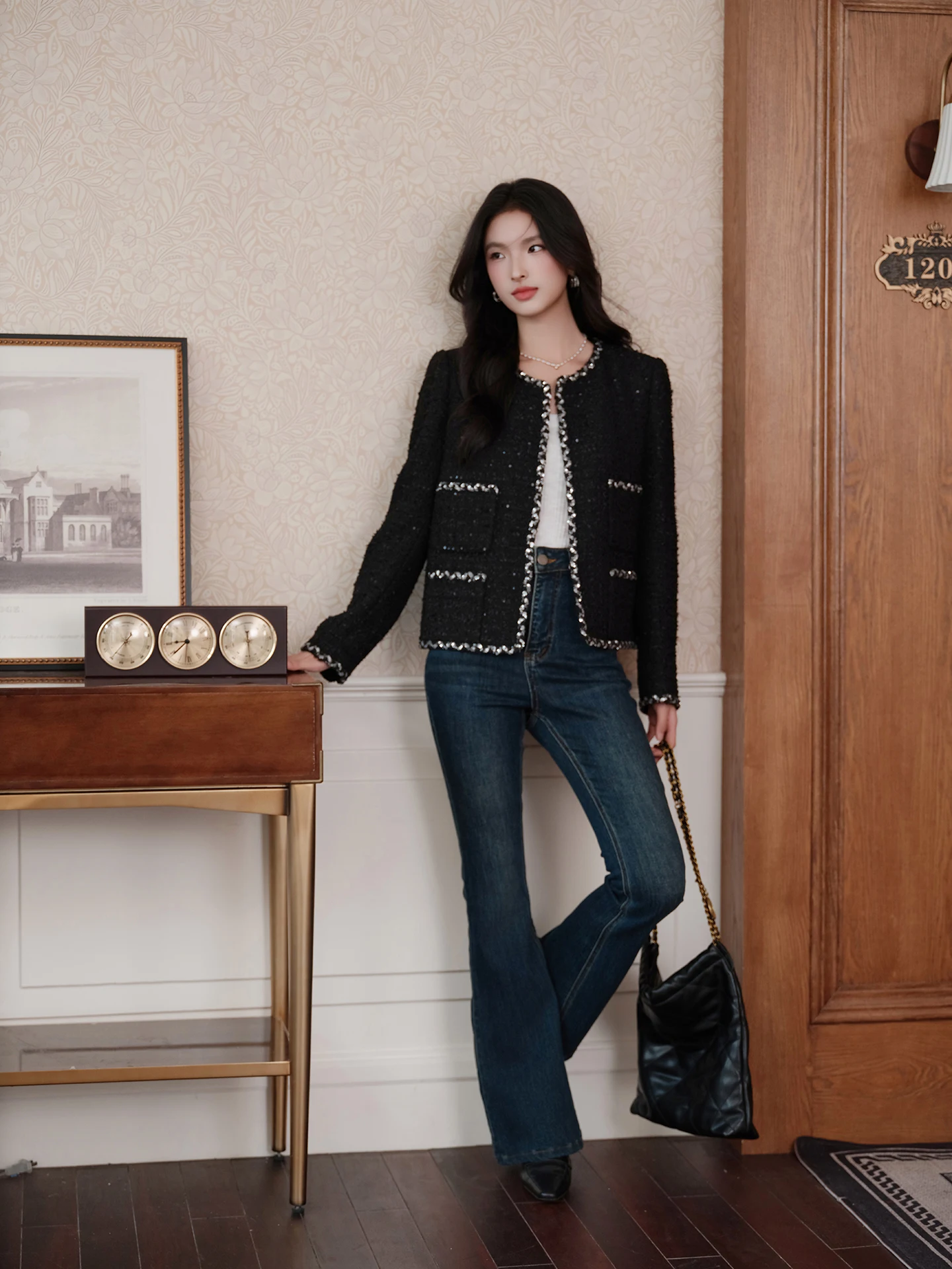 

Bla Flannel Jaet for Women Retro Versatile Commute Top Faionable Spring New Arrival by FT GUOGE Ladies Stand Fit Pol...