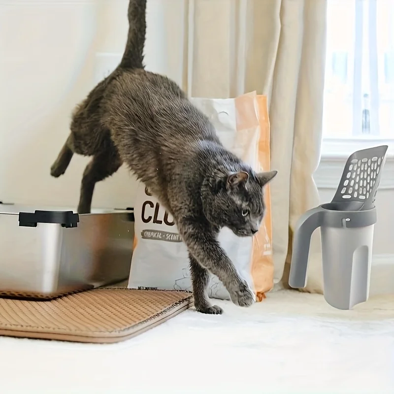 Colher de areia para gatos de grande capacidade – Design fácil de limpar com forro de impressão de pata, eliminação de resíduos de animais de estimação que economiza espaço para uso doméstico