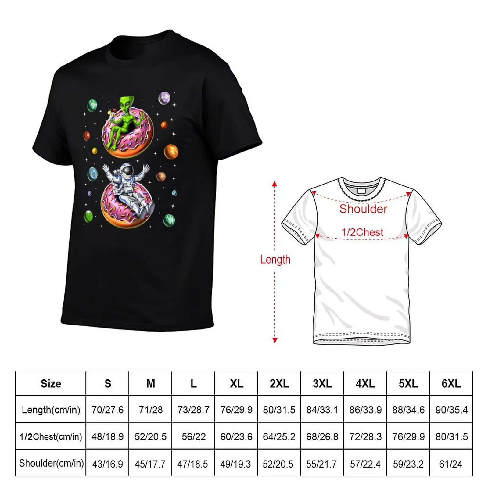 Astronaut Alien Riding Donut T-Shirt Trendy Casual Short Sleeve Shirt