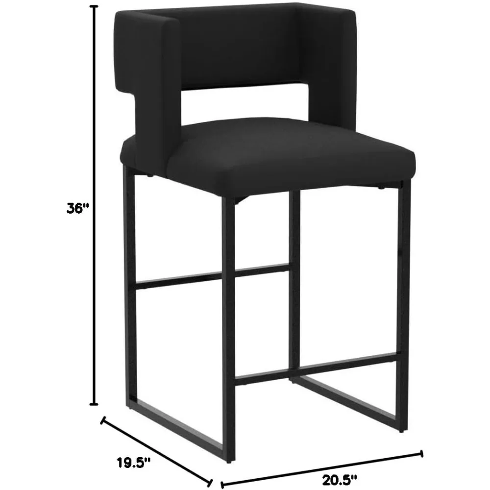 Counter-Tabouret recommandé avec dos carré unique et pieds en fer robustes, ensemble de 2 tabourets en velours noir, 19.5 po L X 20.5 po D X 36 po H