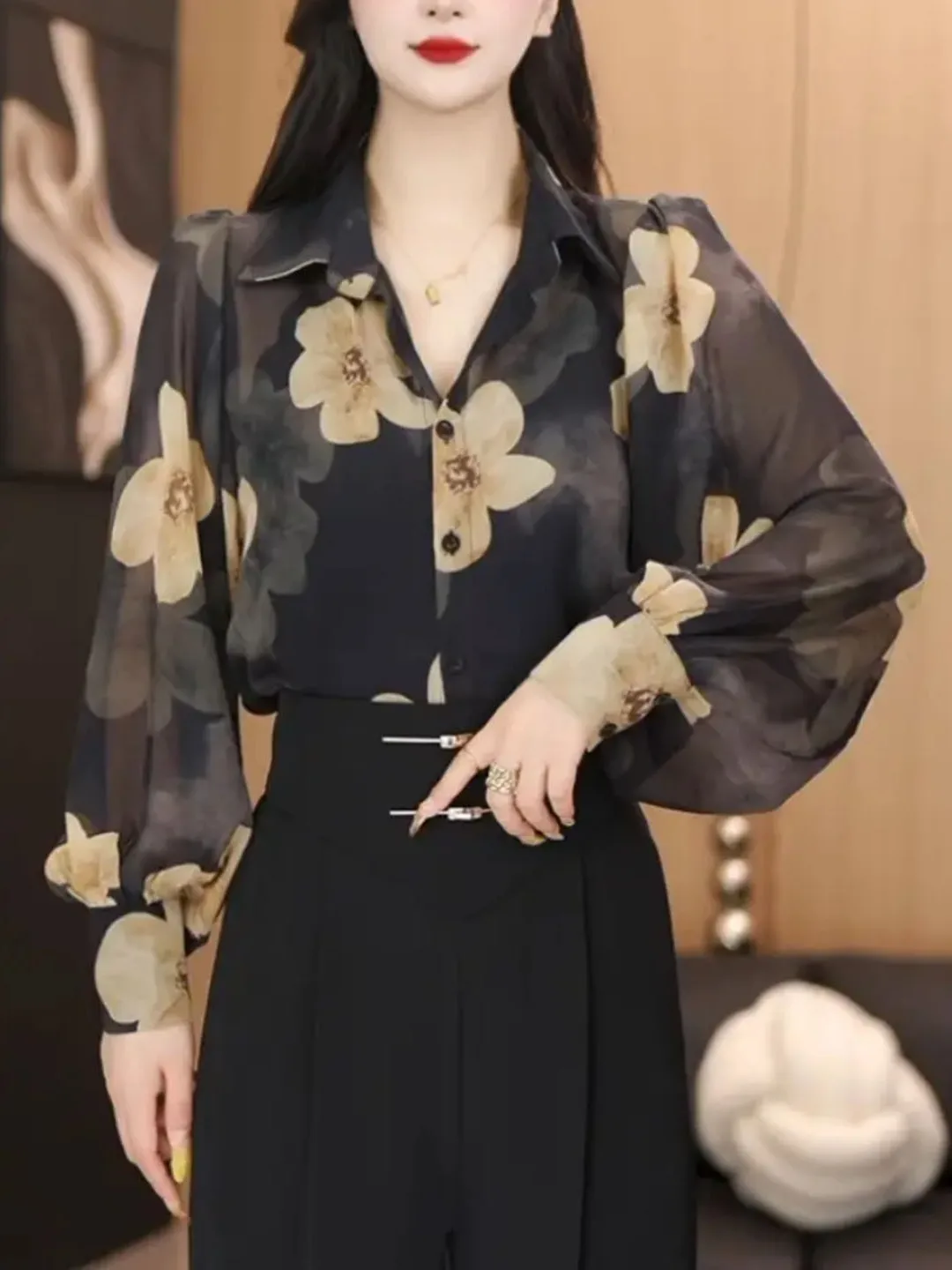 Ele Leggero Lanterna con stampa floreale Sve Donna irt Estate Nuovo Sle Versatile Dimagrante Aria condizionata Piccolo irt