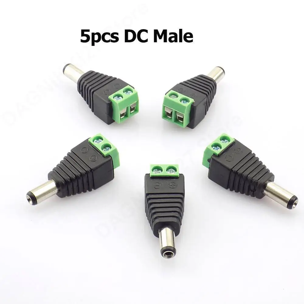 5pcs 5.5mm x 2.1mm DC Female Male Plug BNC Connector Power Supply Jack Adapter for LED Strip and CCTV Cameras