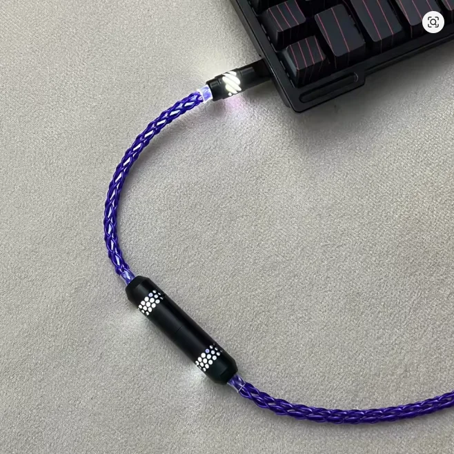 Custom Luminous Hollow Type-C Single Crystal Copper Aviator Cable, 8K Magnetic Axis Mechanical Keyboard Data & Charging Cable