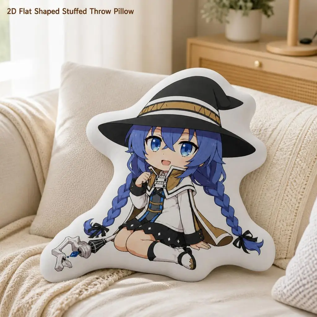 Japanese Anime Blue Hair Mage Girl Sitting Plush Pillow Cushion Irregular Stuffed Throw Pillow Home Decor Gift Sofa Bed Home