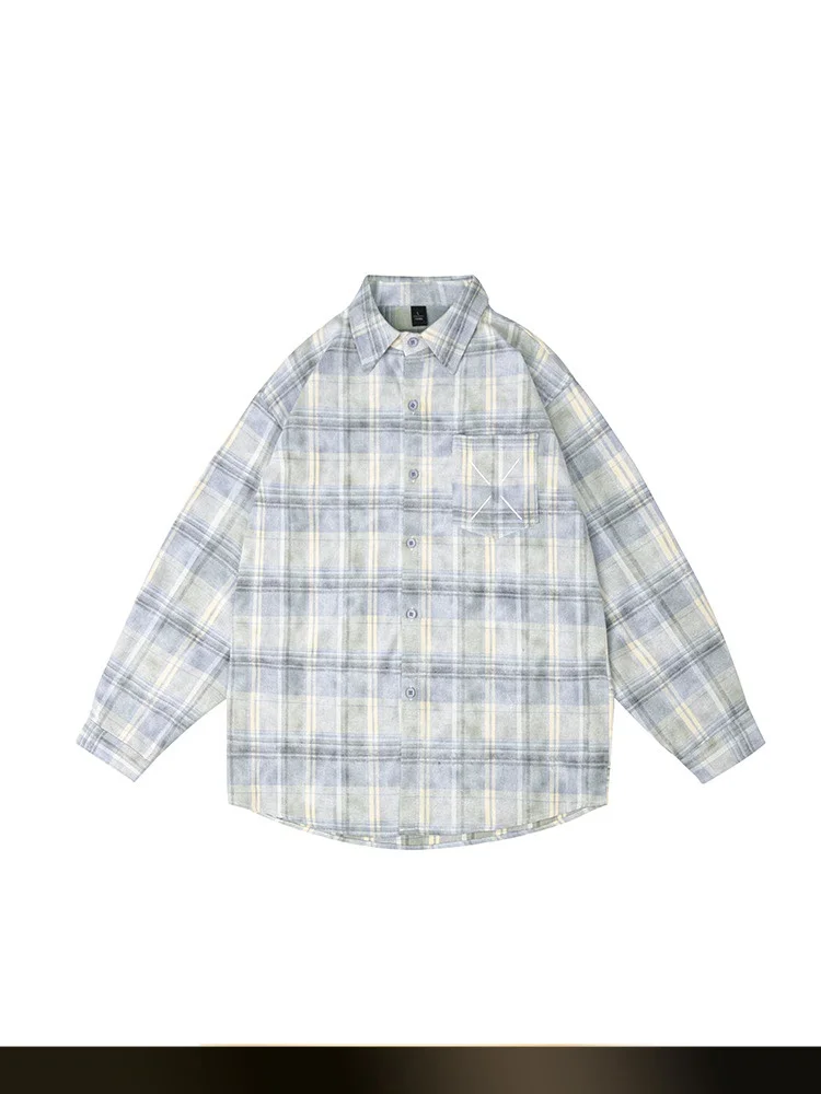 

Retro Japanese Style Long Sleeve Plaid Collar Men's Shirt Couple's Style Loose Fit Autumn Trendy Outerwear Boy's Polyester Co...