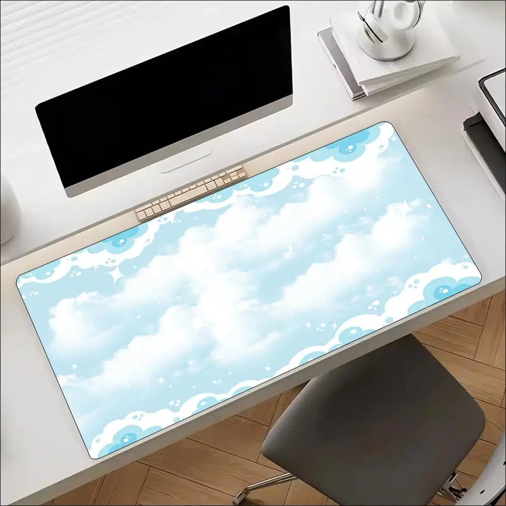 Pastel Blue Sky Cloud Star Gaming MousePad Non‑Slip Rubber Desk Mat Dreamy Soft Aesthetic Art For Laptop PC Gaming And Daily Use
