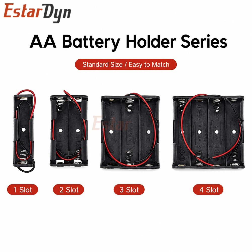 Estardyn Plastic AA/18650 Battery Holder Box Case with Wire Lead 1.5V/3.7V Clip 3V 12V USB Output Black DIY Power Bank Case