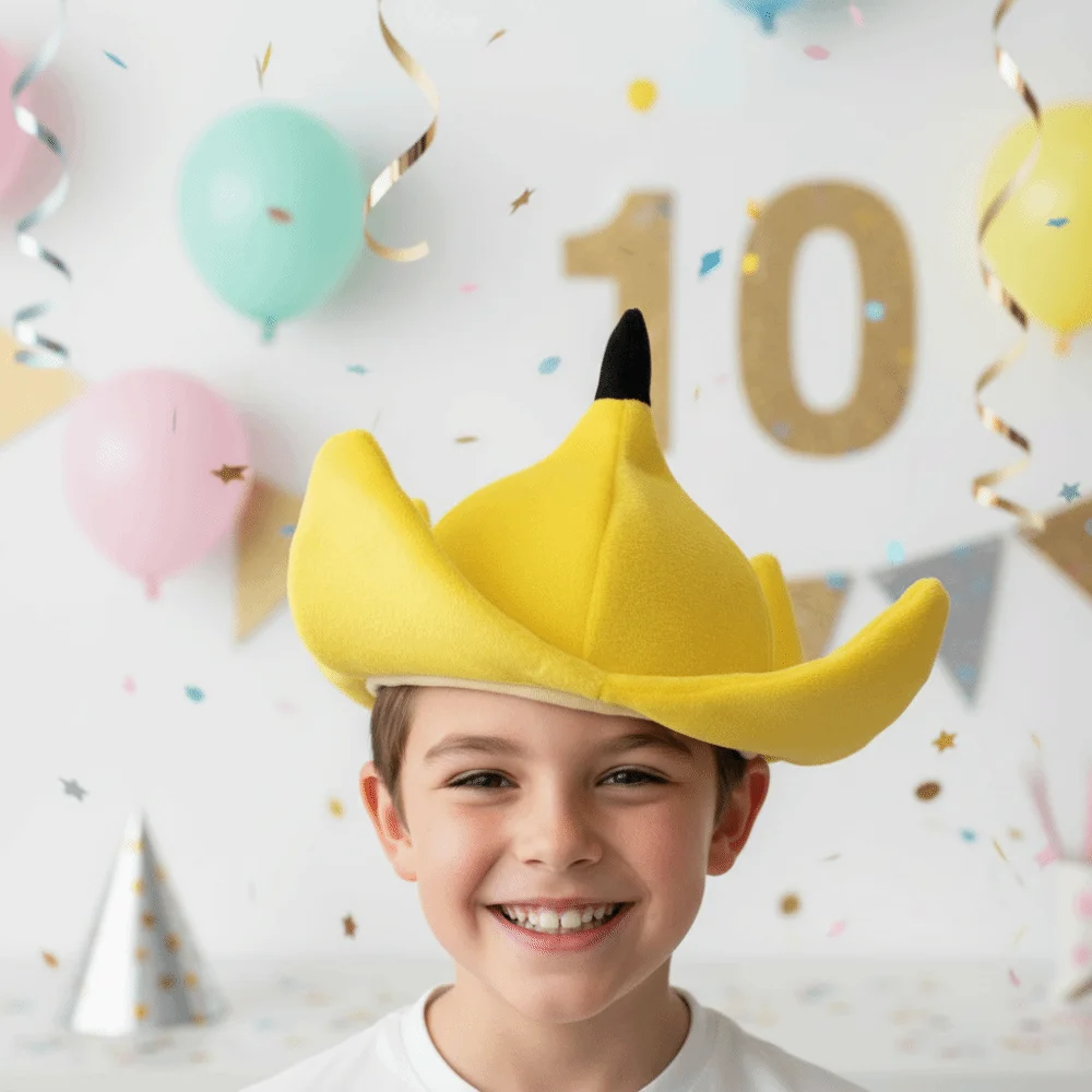 Soft Fabric Banana Hat Vibrant Yellow Design Three-Dimensional Peel Funny Fruit Headgear Comfortable Elastic Fit