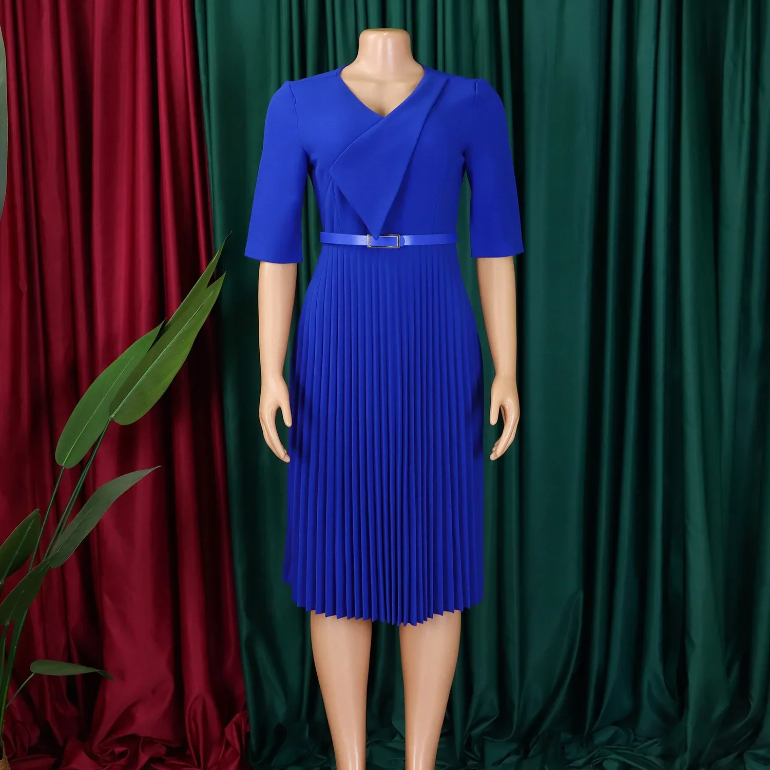

Customized 2025 Solid V Neck Plus Size Pleated Dress Women Short Sleeve Large Big Dresses Summer Lady Party Tight Curvy Dresscus