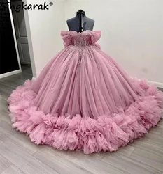 Cute Pink Princess Quinceanera Dresses With Bow Bead Crystals Beaded Luxury 16th Birthday Prom Lace-Up Style Ball Gown Customize