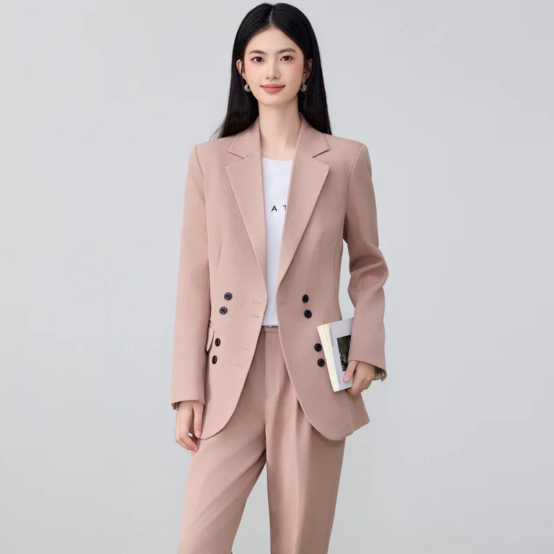 Pink Suit Set for Women2025Spring and Autumn New Fashionable Elegant Long Sleeve Blazer for Broadcasting and Hosting Professiona