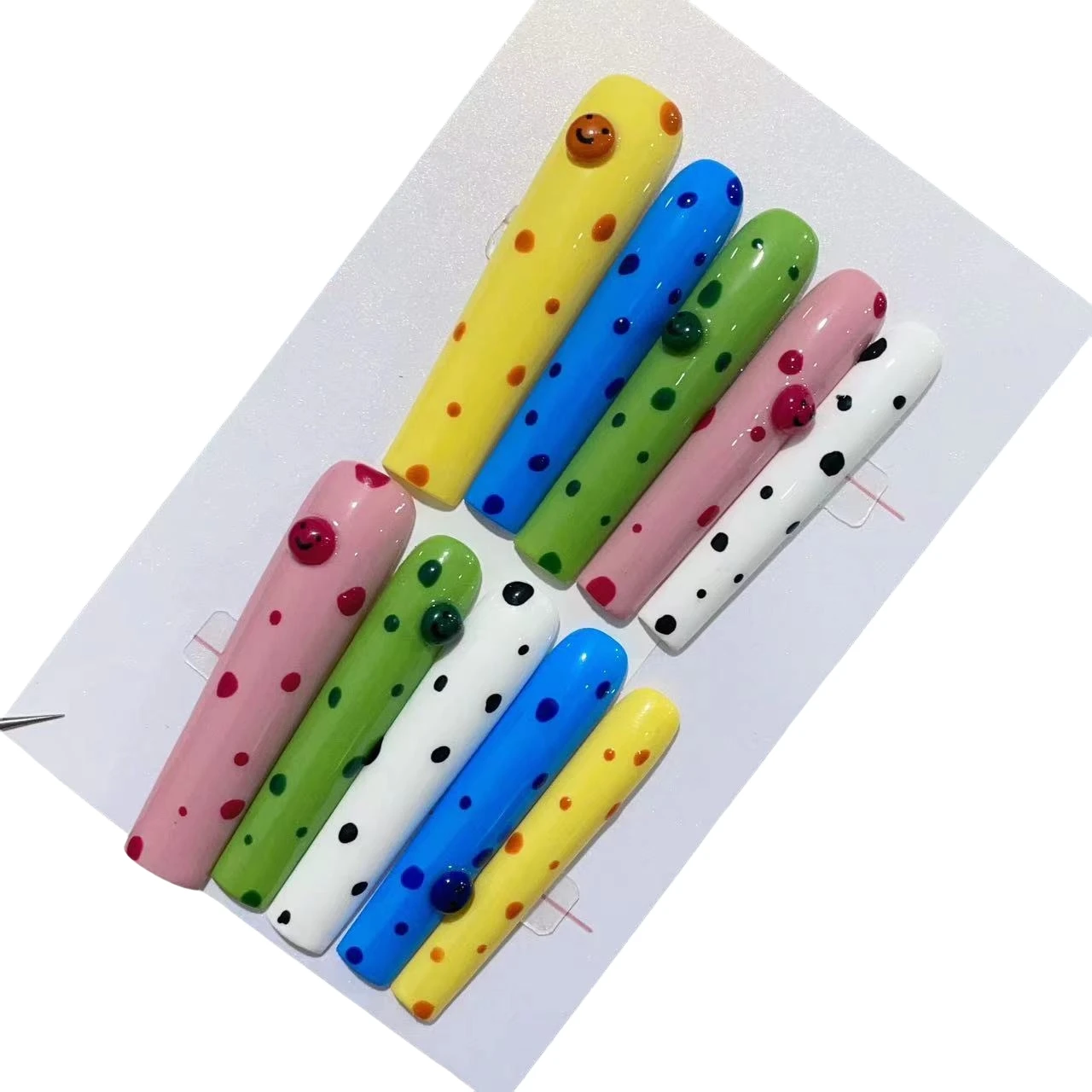 Multicolored Polka Dot Youthful Charm European-American Handmade Press On Nails, Reusable High-Quality Luxury Whitening.UA004