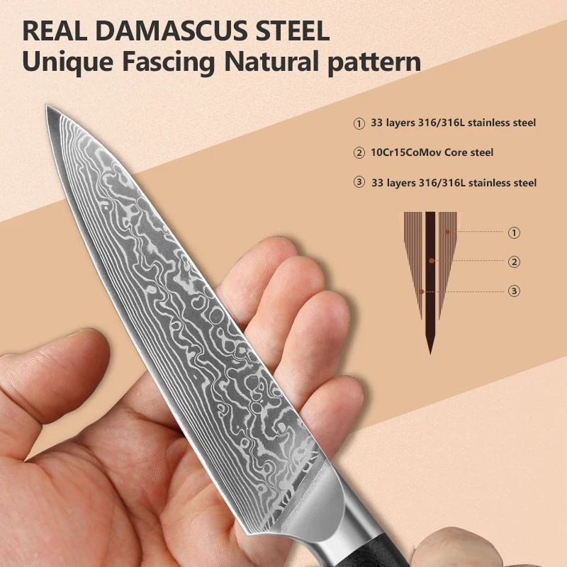5 بوصة سكّين متعدّد الاستخدامات جودة عالية 67 طبقة دمشق الصلب المطبخ تقشير تقطيع سكين التقشير الشيف أدوات الطبخ G10 مقبض #3