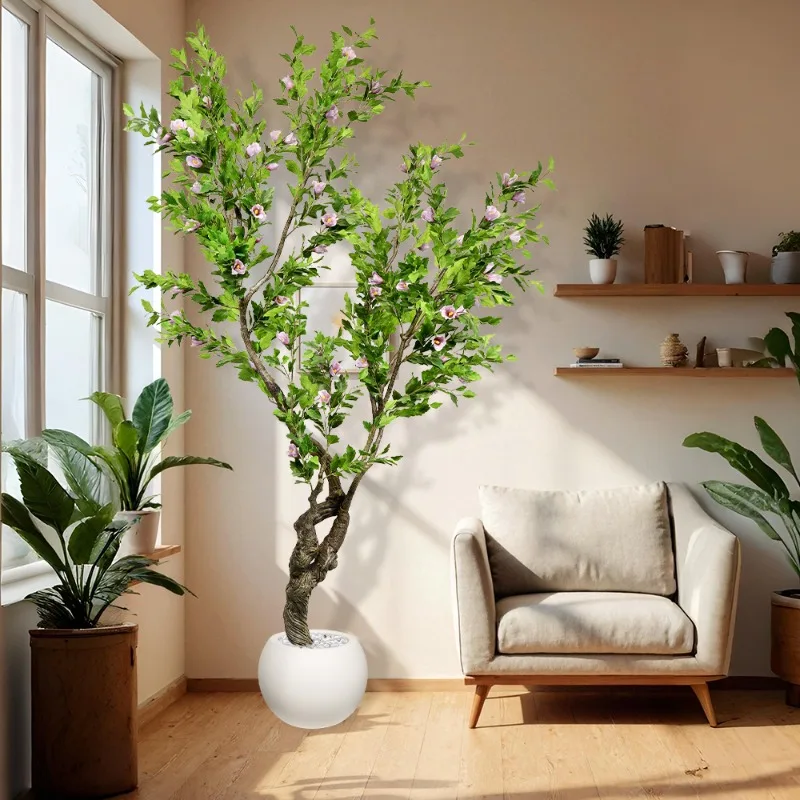 

Искусственное дерево гибискуса 250 см, розовое, цветущее, для декора тропического дома и патио, реалистичное цветение, для использования в помещении и на улице