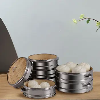 대나무 라운드 요리 도구 만두 딤섬 스테인레스 스틸 스티머 케이지 키트, 음식 찜기 케이지, 스팀 그리드 스팀 랙 