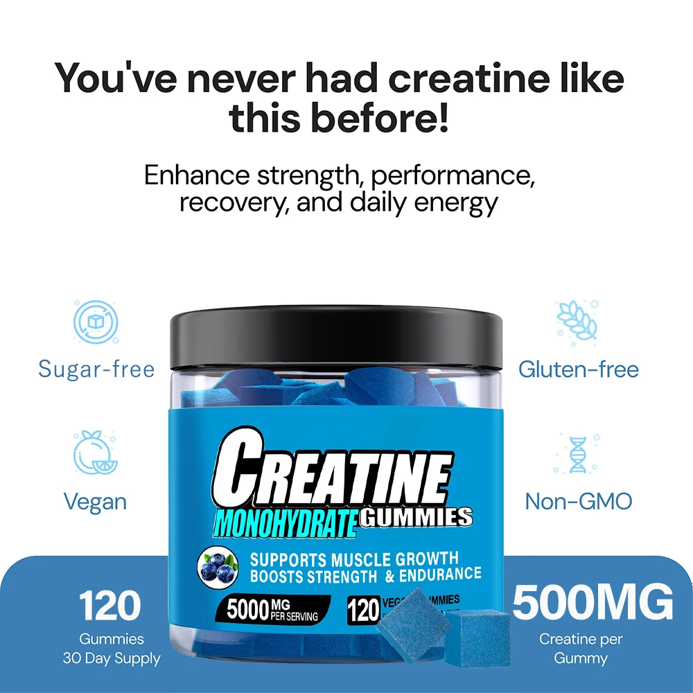 Creatine Monohydreate Gummies for Men and Women - 500mg Creapure Creatine, Support Muscle Mass, Strength and Cognitive Function