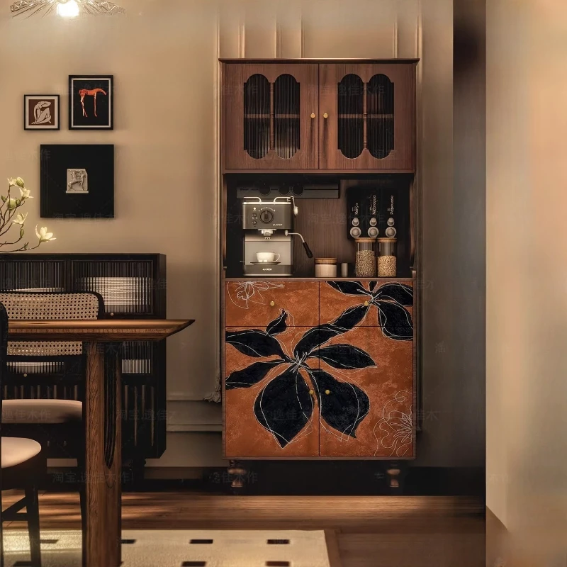 

Средневековый высокий обеденный боковой шкаф из массива дерева, встроенный винный шкаф, украшение для хранения, подставка для чая, шкаф, диван, боковая кабина для кофе