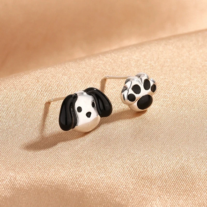 Uini Tail hot selling new 925 sterling silver cute puppy and dog paw asymmetrical earrings sweet and dynamic high quality ED299