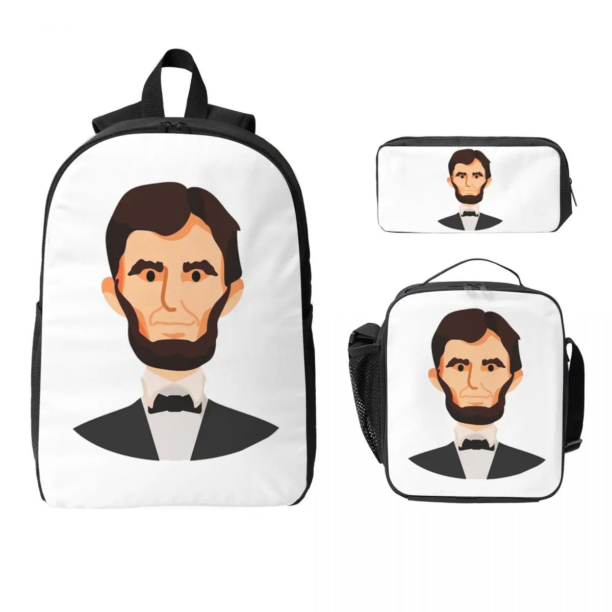 

Embrace History With Our Abraham Lincoln Backpack BookBag School Bag Computer Shoulder Bags 3ps Insulated Lunch Bag Pencil Case