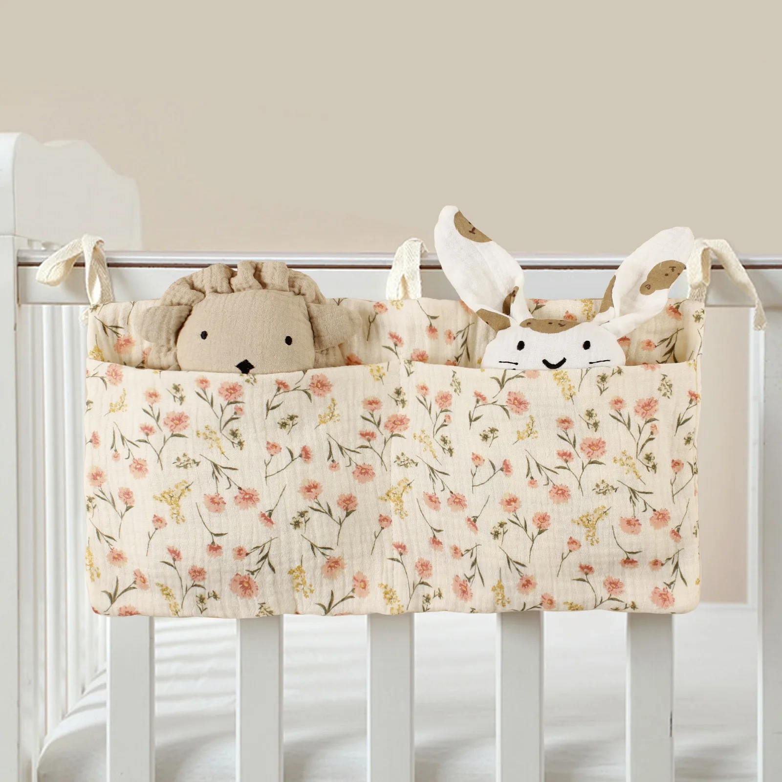 Sac de confrontation de chevet de bouteille pour enfants, lit de bébé en pur coton, double poche, chariot de rangement de couches pour bébé