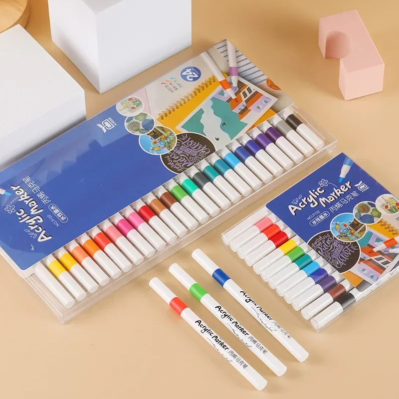 24/36/60 Color Acrylic Marker Pen Set for Kids DIY Hand-painted Stone Fabric Glass Graffiti Pen Paint Pen Art Supplies