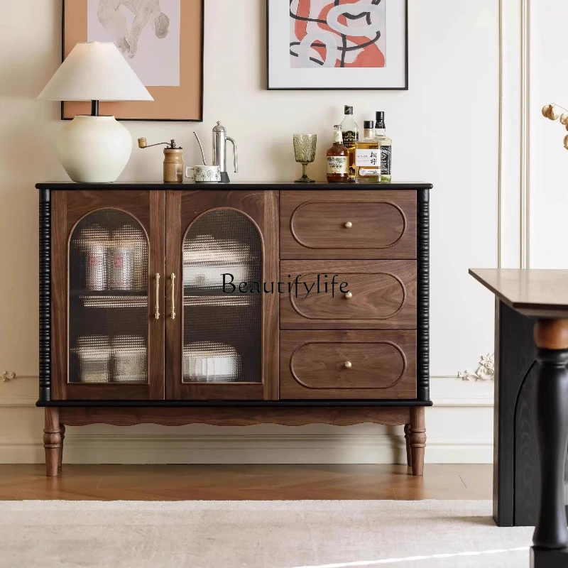 

*Medieval solid wood dining side small apartment storage locker French retro wall wine cabinet