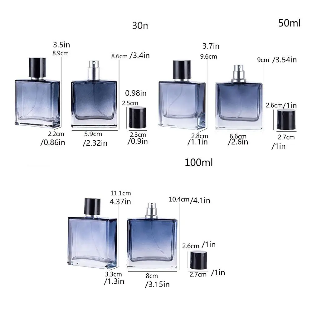 大容量の正方形の香水瓶,液体容器,ガラスアトマイザー,保湿剤,30 ml, 50 ml, 100ml