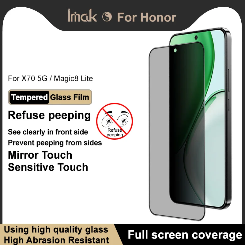 

IMAK Privacy Tempered Glass for Honor Magic8 Lite X70 X9b 5G Screen Protector Film Support Fingerprint