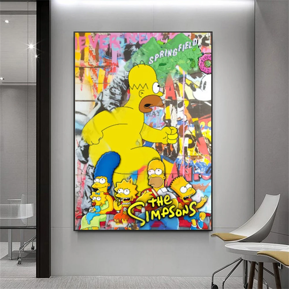 

Disney Cartoon Characters The Simpsons Mickey Wall Art Graffiti Canvas Poster decoration Living Room Bedroom Home Decor Gifts