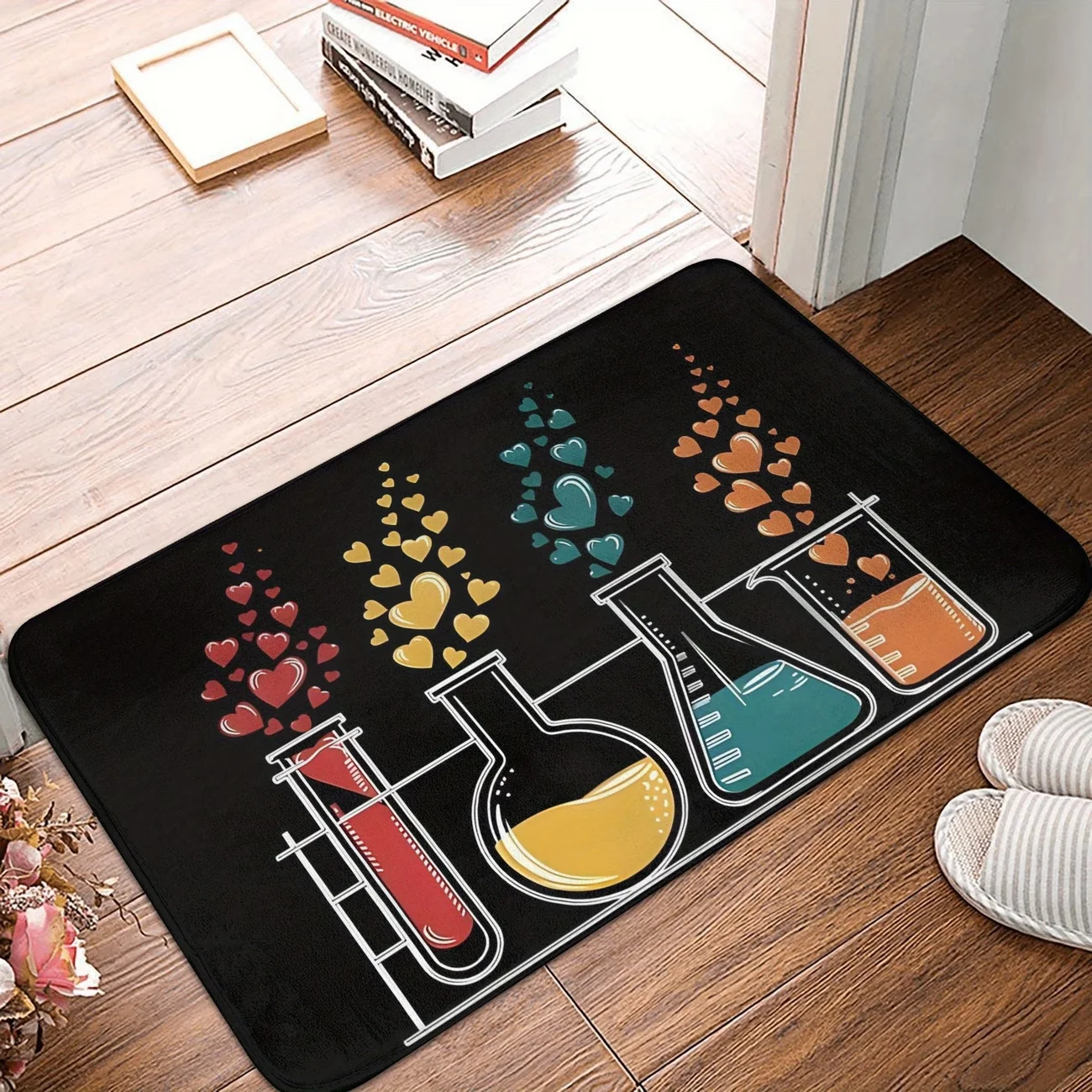 Funny Science Test Tube Floor Mat Chemical Love Heart Welcome Doormat for Living Room Balcony Bedroom Entrance Area Carpet