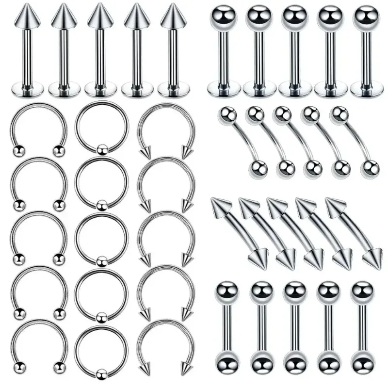 40/60PC/Set 14G Stainless Steel Nose Ear Belly Lip Tongue Ring Captive Bead Eyebrow Bar Piercing Kit Sexy Body Piercing Jewlry