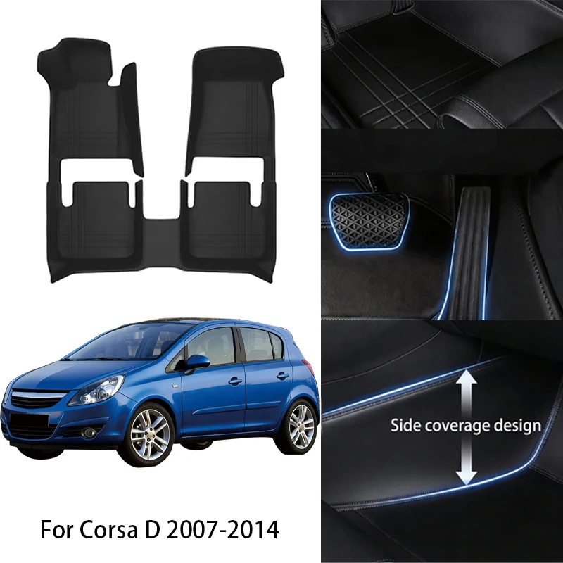 

Коврики для автомобиля из искусственной кожи PU, идеально подходящие для Opel Corsa D, E, F 2007, 2011, 2015, 2019, 2023, роскошный полный комплект, аксессуары для интерьера автомобиля.