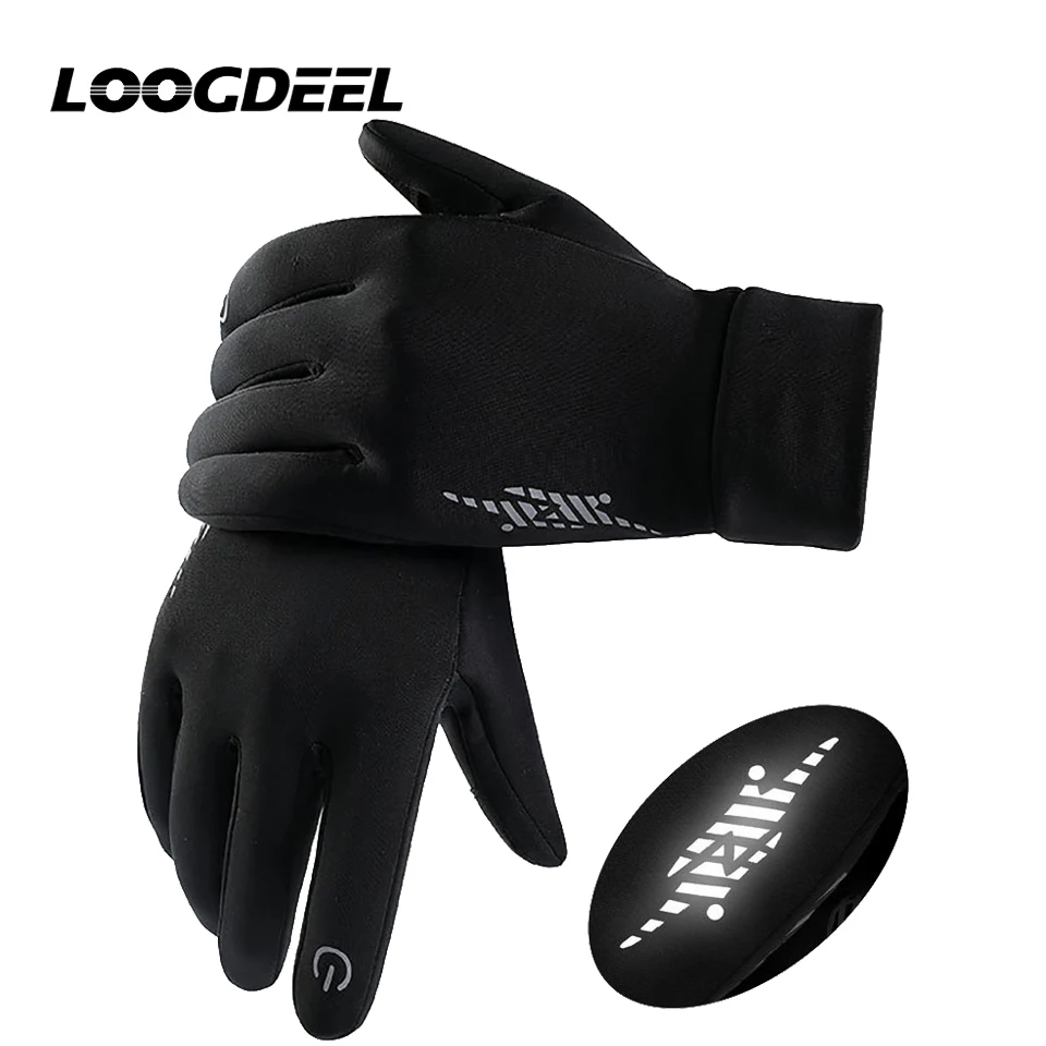LOOGDEEL Winter-Thermo-wasserdichte Fahrradhandschuhe, dünne Touchscreen-Handschuhe zum Laufen, volle Finger, für Herren und Damen, Ski-Schneehandschuhe
