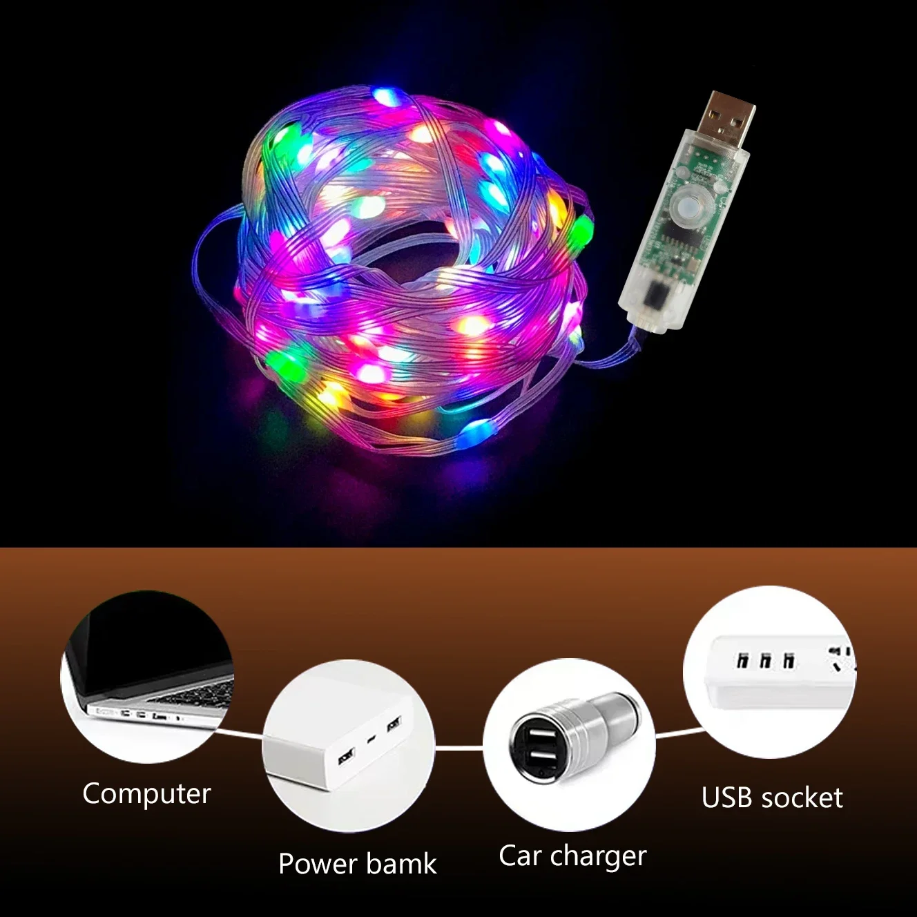5m/10m USB LED Light String APP Koper Zilver Draad Garland Lights Waterdichte Kerstverlichting Kerst Bruiloft Decoratie