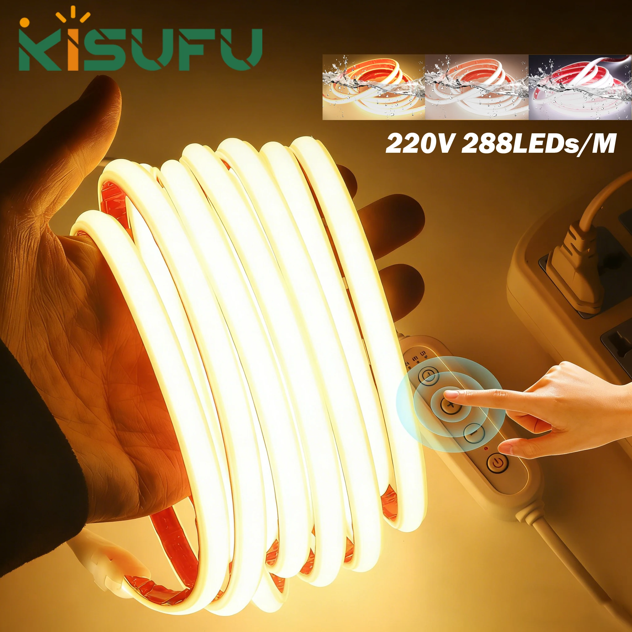 

220 В с регулируемой яркостью COB светодиодная клейкая неоновая лента с таймером/диммером 3000K 4000K 6000K IP67 гибкая лента для декора дома и сада