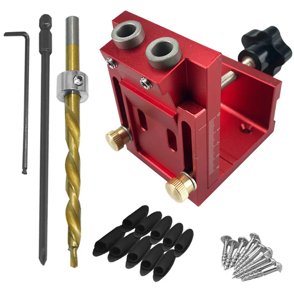 1Set Pocket Hole Wood Working Jig Aluminum Alloy Drill Guide Portable Positioning Locator for Wood Thickness 12-38mm Carpentry