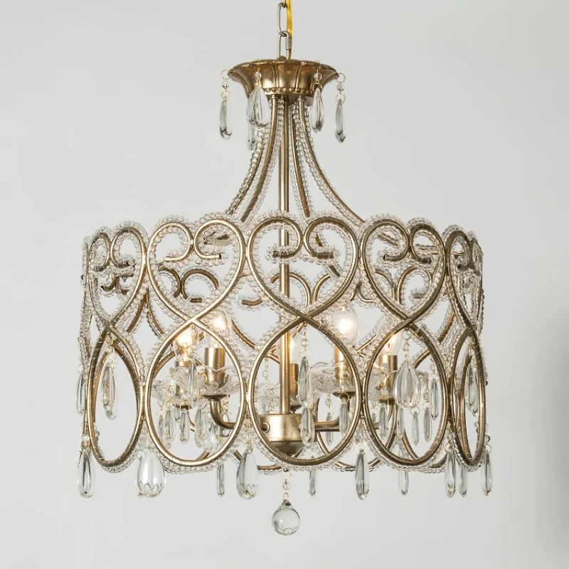 Heart Shaped French Crystal LED Light Romantic Princess Bedroom Pendant Lamp American Chandelier Dining  Living Room Decor