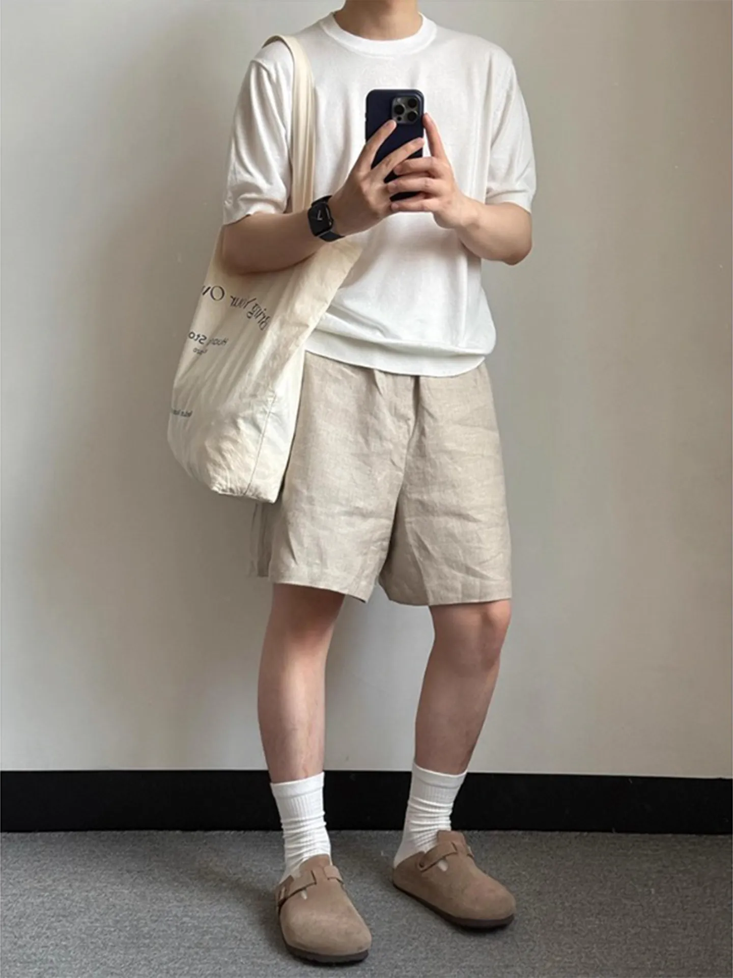 Men's Summer Breathable Linen-Like Wide Leg Straight Cut Shorts Cleanfit Loose Feel Quadripartite Pants Casual Teenage Wear