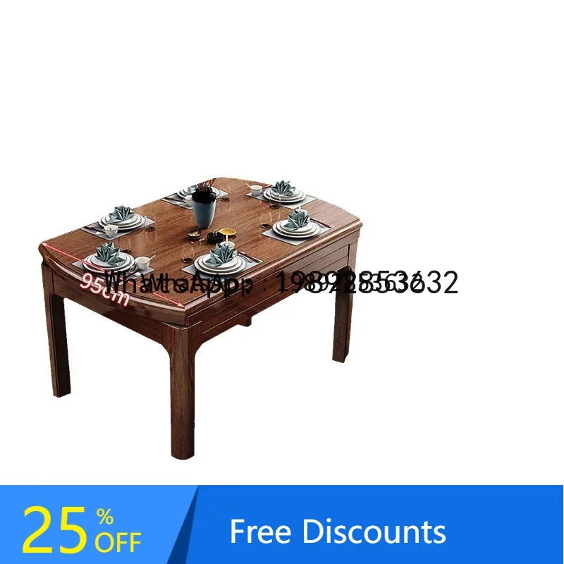 New Chinese Style Folding Solid Wood Dining Table and Chair Set Walnut Wood Dining  for Home Small  Expandable Round Table