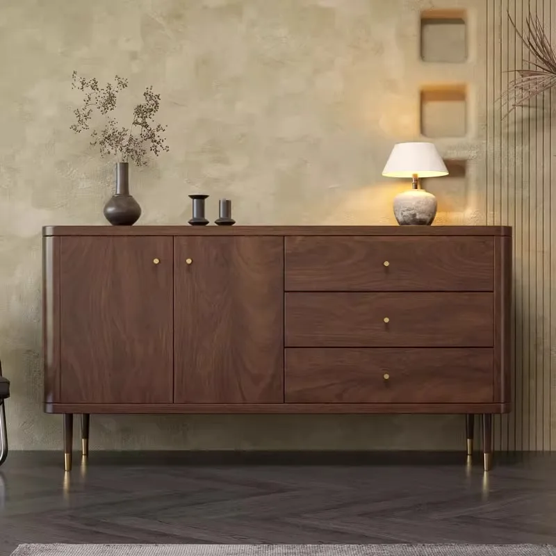 Solid wood dining side cabinet, living room retro black walnut chest cabinet, drawer storage cabinet, entrance cabinet