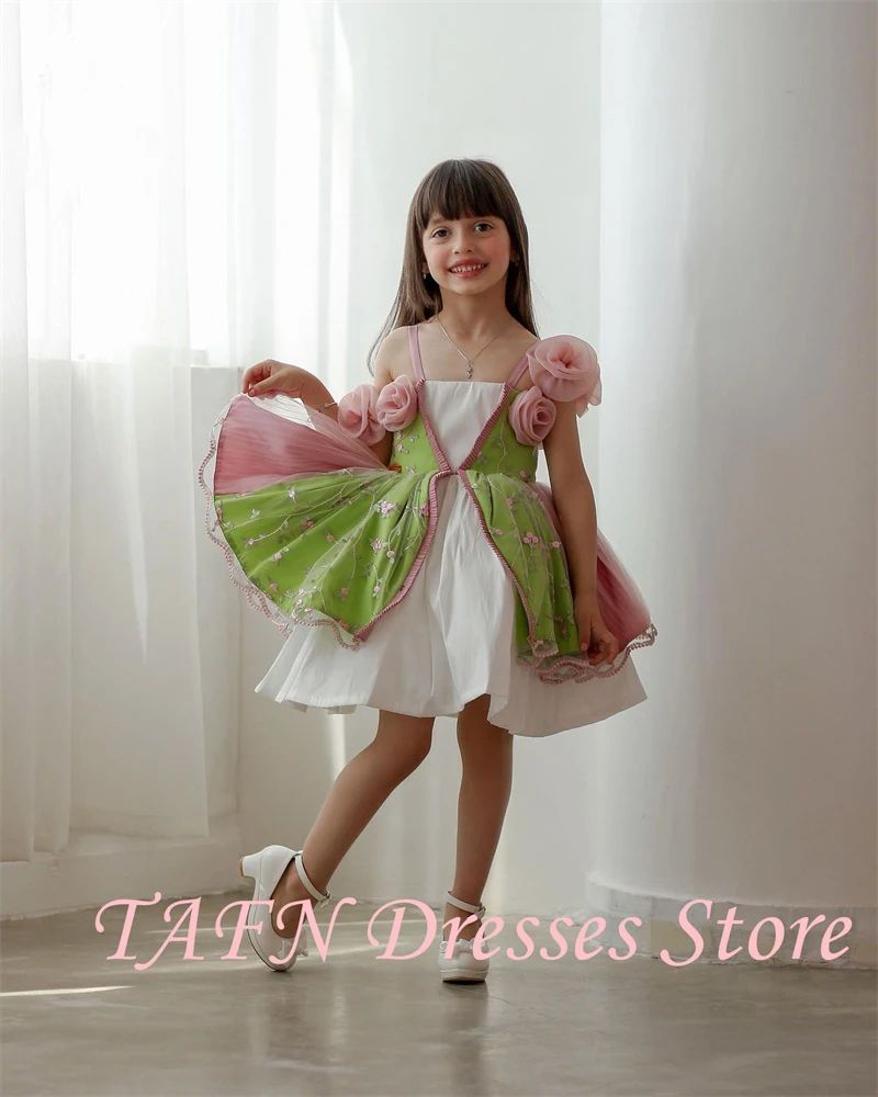 TAFN Knee Length Short Flowers Girls Party Prom Dresses Formal Evening Gowns Pageant Little Girls Formal Gowns Customized