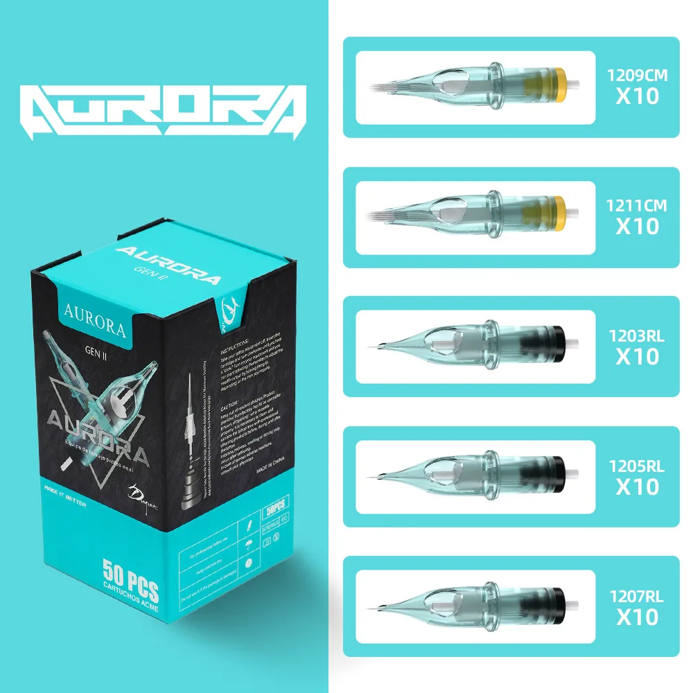 Tattoo Cartridge Needles 50pcs Single Use Quick Ink Absorption Compatible Most Machines for Pros Novices Tattoo Equipment
