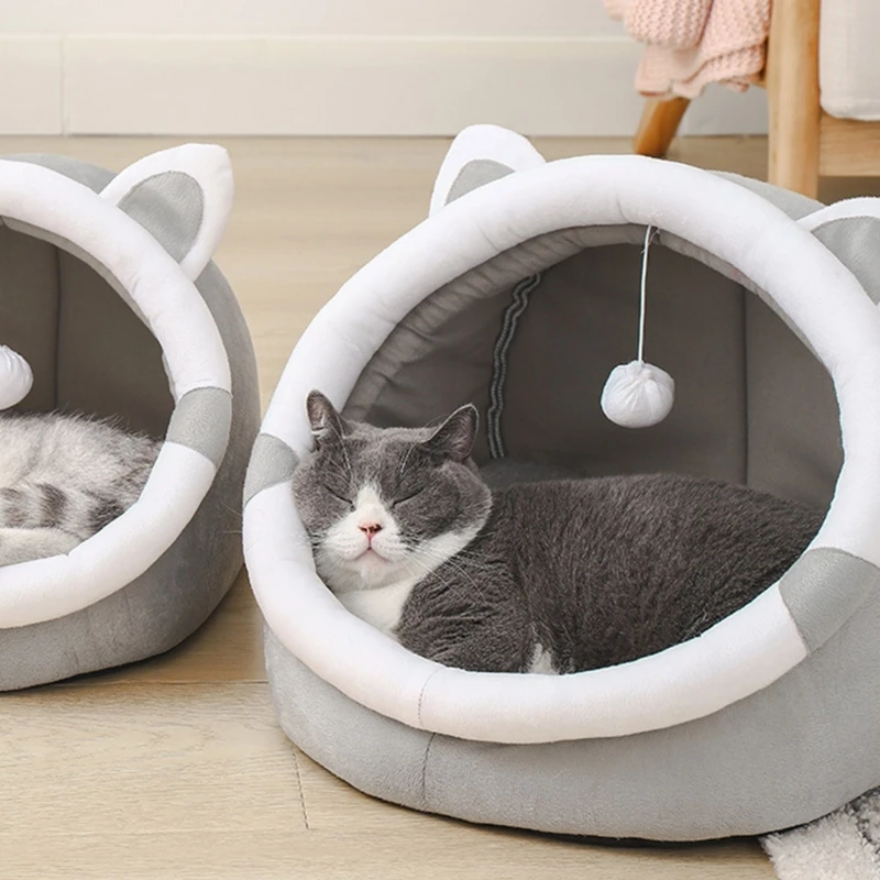 Bed Kitten House Plush Resting Cushion with Teaser Ball Warm Nest Dropship