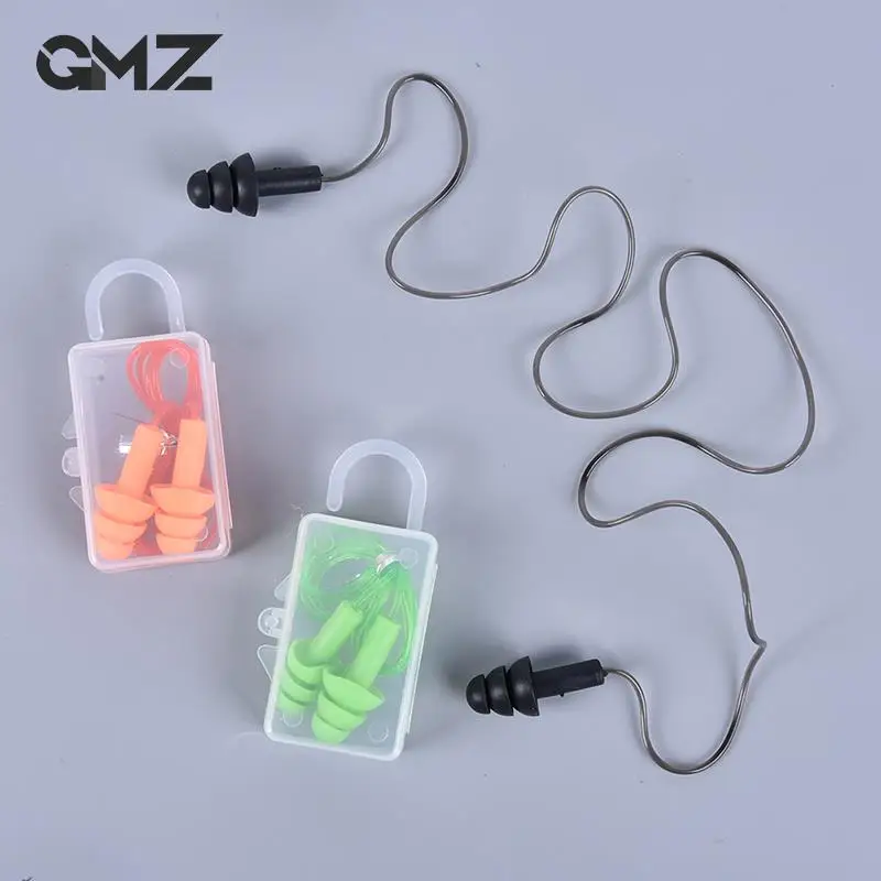 1 Pair Water Sports Soft Silicone Ear Plugs With PVC Rope Noise Reduction Earplugs Protective For Swimming Pool Accessories